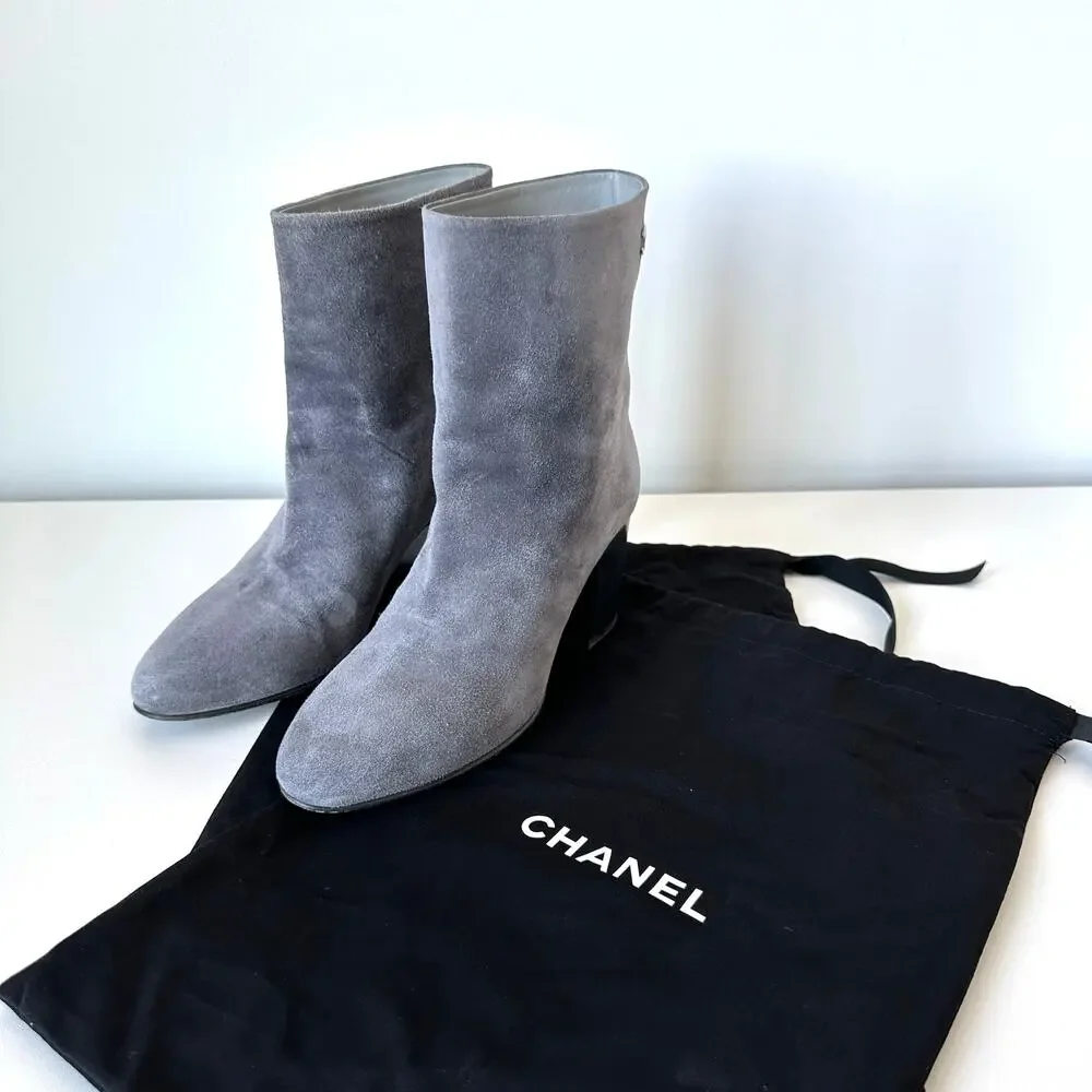 CHANEL grey suede